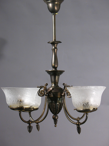 4-Light Gas Chandelier w/ Deep Acid Cutback Shades